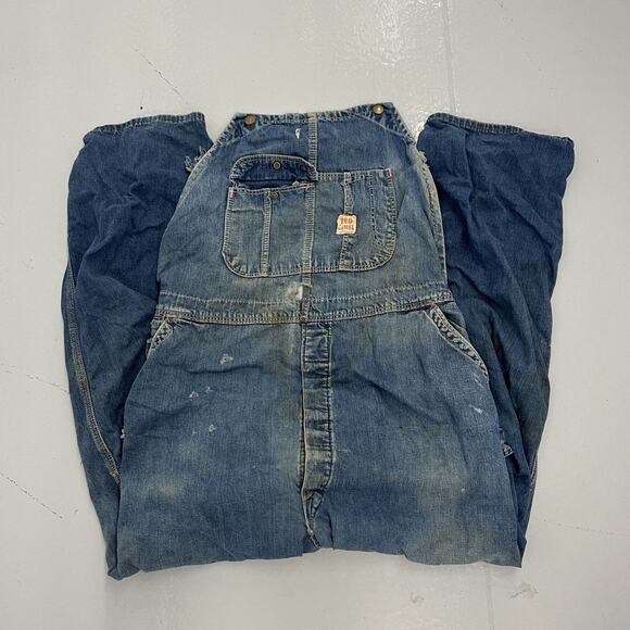 Vintage 60s Red Camel Blue Workwear Denim Overalls 44x29 - Picture 1 of 7